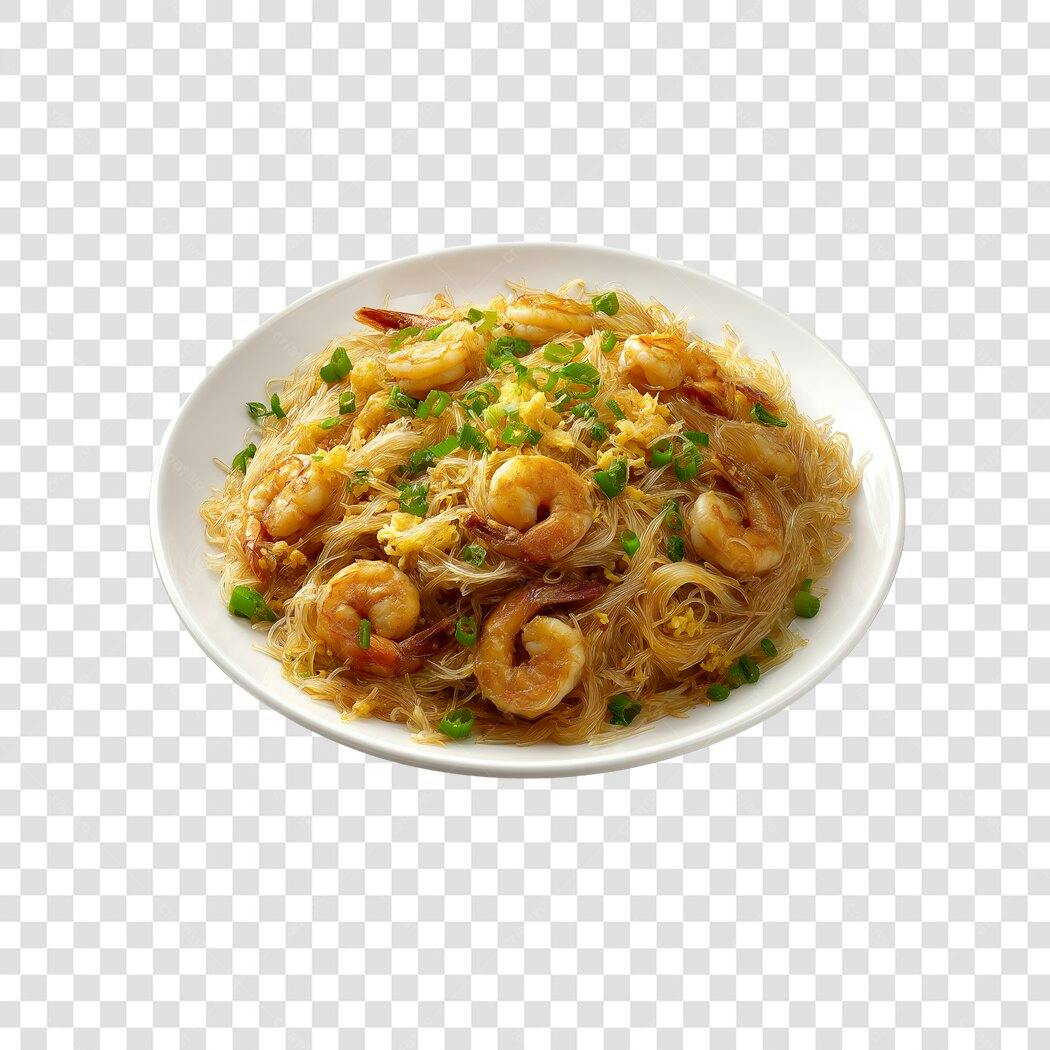 Foto Recortada Yakisoba Camarão Macarrão Fino PNG Fundo Transparente