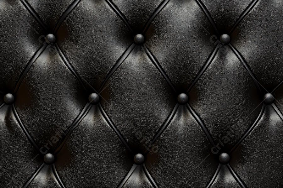 Foto Textura Couro Preto Estofado Chesterfield Botões