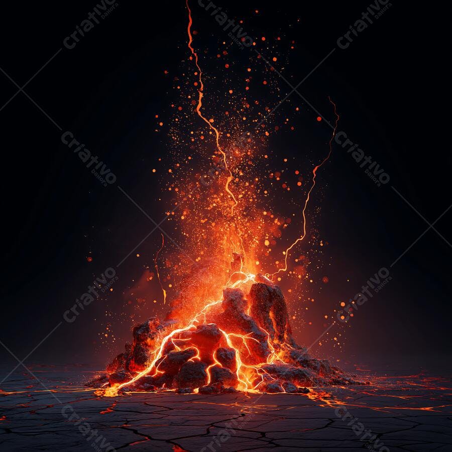 Foto Vulcão em Erupção Lava Fogo Escuro Abstrato