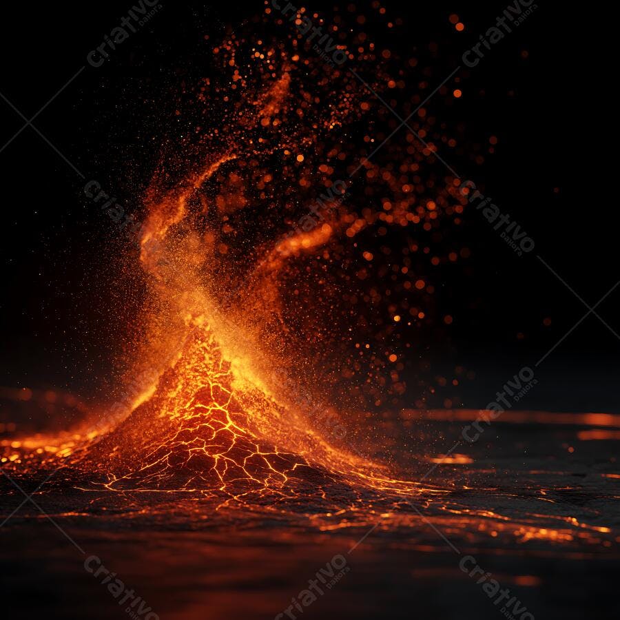 Foto Vulcão em Erupção Lava Incandescente Escuridão