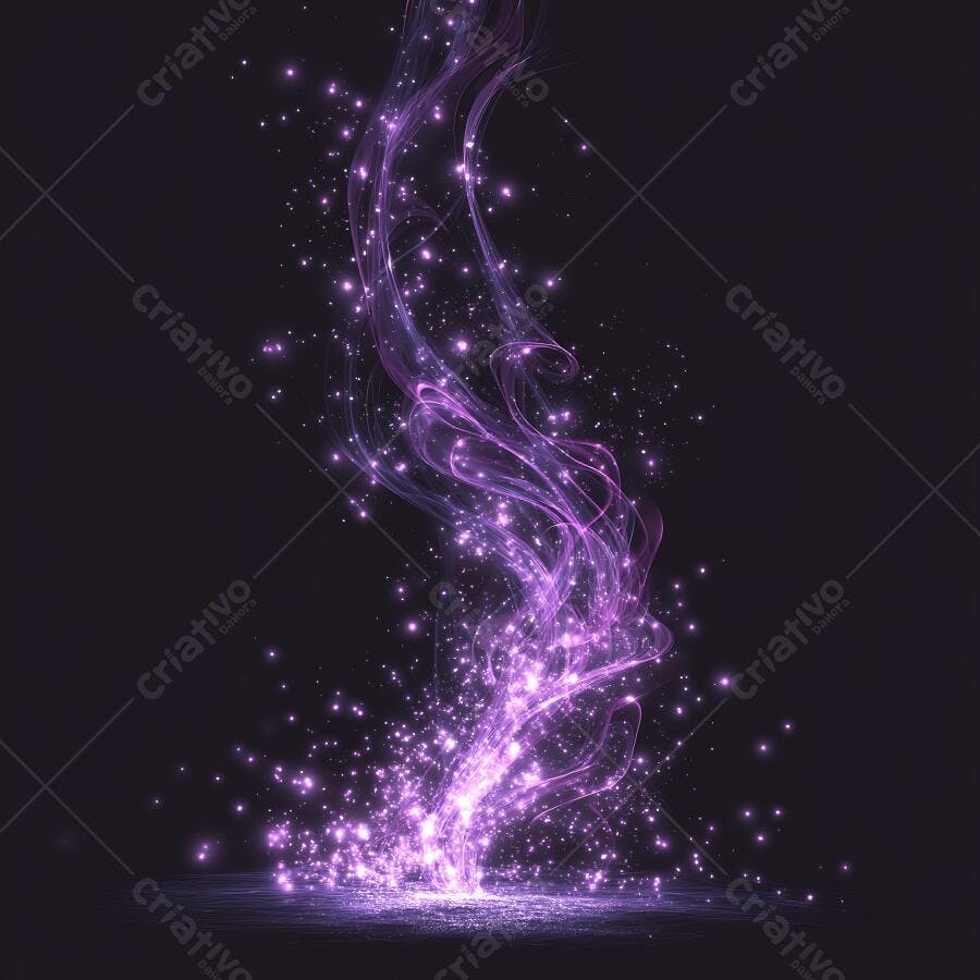 Fumaça Abstrata Roxa Brilhante com Partículas de Luz Fundo Escuro
