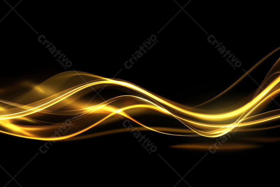 Linhas Douradas Abstratas Onduladas Fundo Preto Brilhante