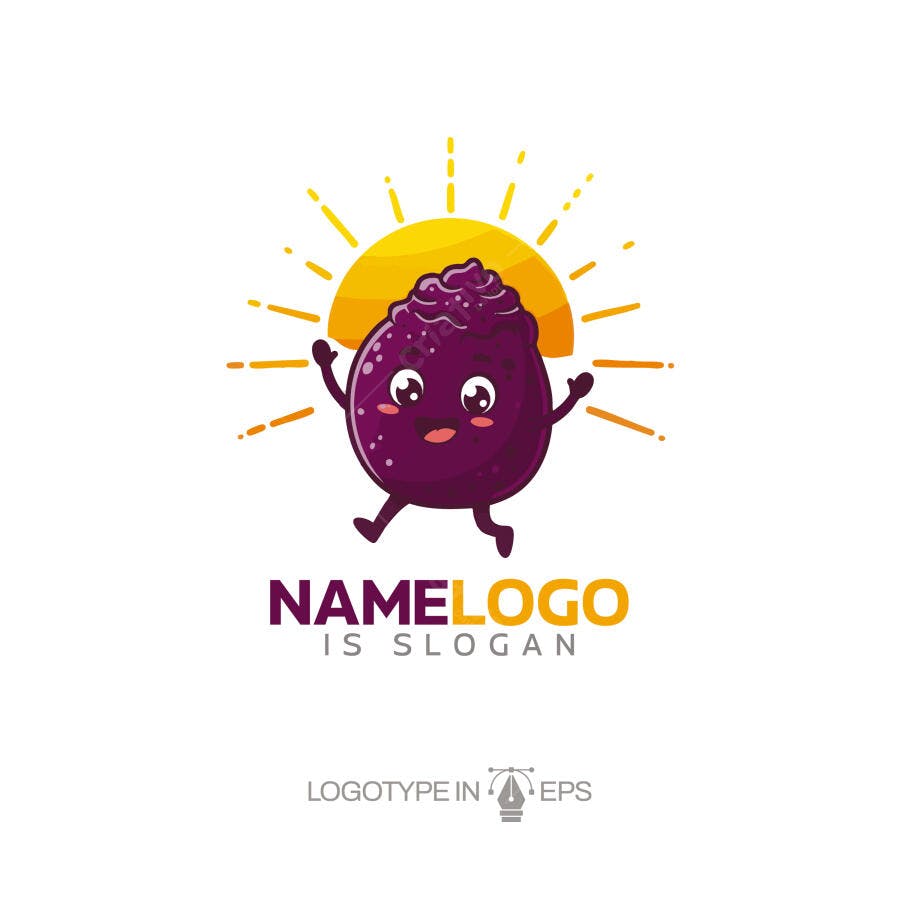 Logotipo Vetorial Açaí Personagem Sol Cartoon