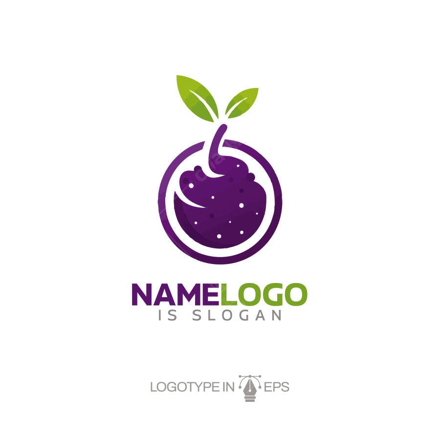 Logotipo Vetorial Açaí Roxo Folhas Verdes Gradiente