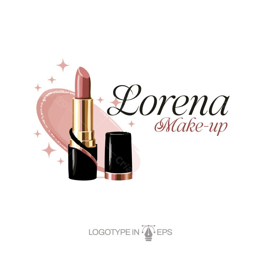 Logotipo Vetorial Batom Maquiagem Rosa Dourado Elegante