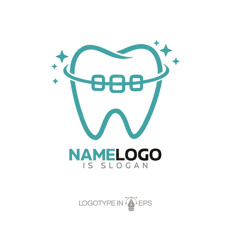 Logotipo Vetorial Dente com Aparelho Ortodôntico Odontologia