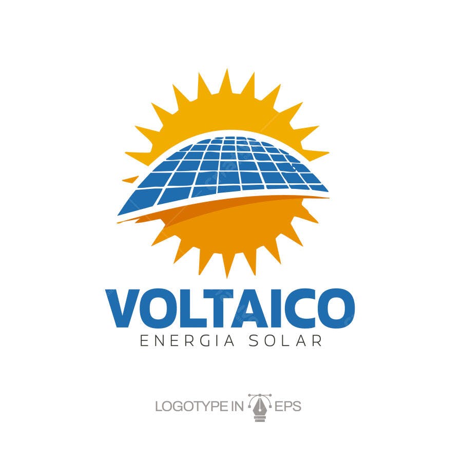 Logotipo Vetorial Energia Solar Painel Sol Azul Laranja