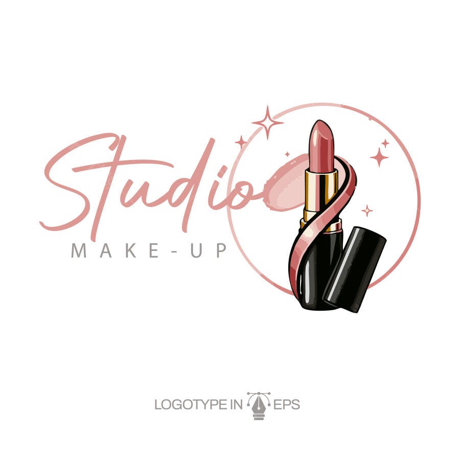 Logotipo Vetorial Maquiagem Batom Aquarela Rosa