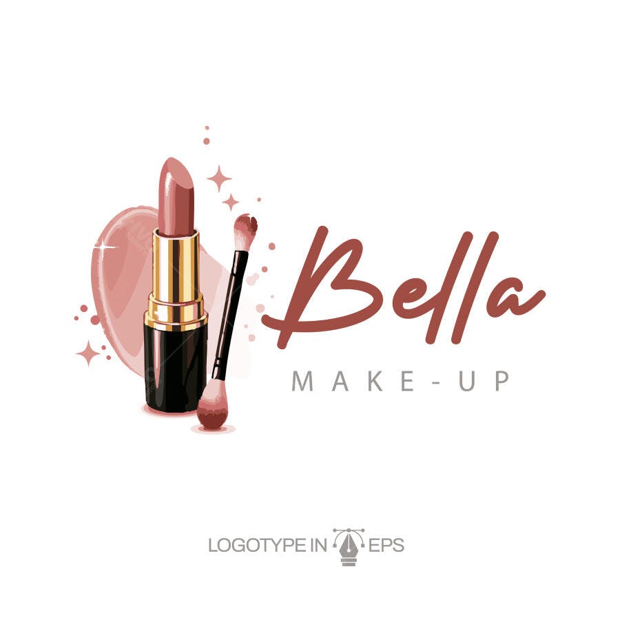 Logotipo Vetorial Maquiagem Batom Pincel Estilo Aquarela