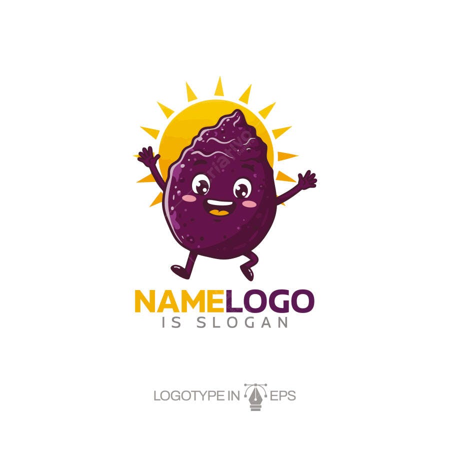 Logotipo Vetorial Personagem Batata Doce Roxa Cartoon