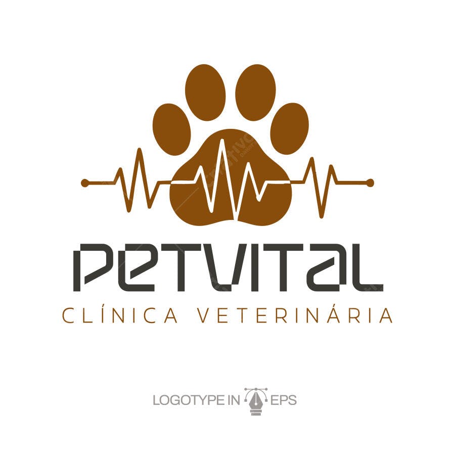 Logotipo Vetorial Pet Shop Pata Coração Batimento Cardíaco