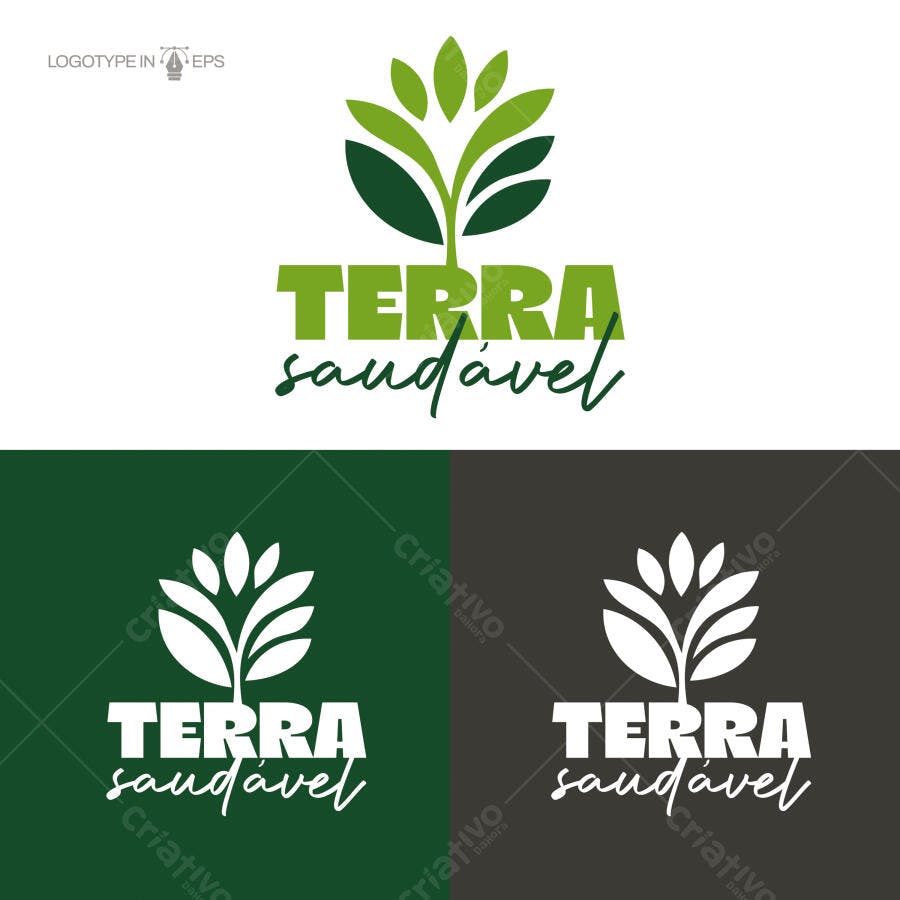 Logotipo Vetorial Terra Saudável Folhas Verdes Minimalista