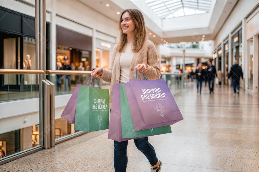Mockup Sacola de Compras Papel Mulher Shopping Editável
