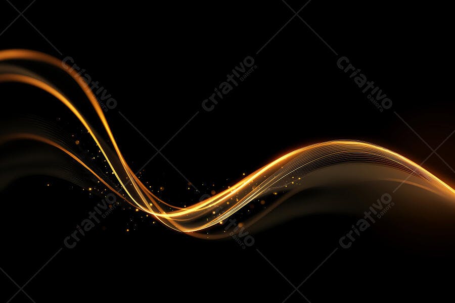 Onda Abstrata Dourada Brilhante Fundo Escuro Vetor