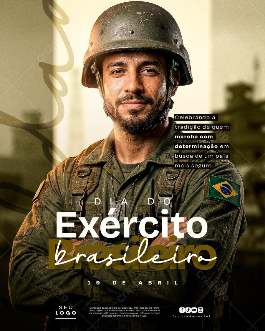 Post Dia do Exército Brasileiro 19 de Abril PSD Editável