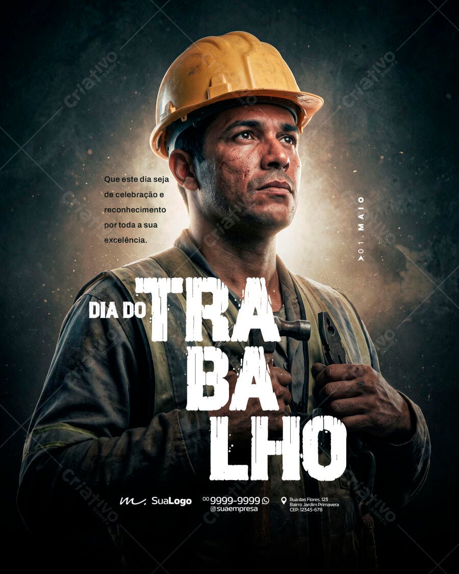 Post Dia do Trabalho 1 de Maio PSD Editável