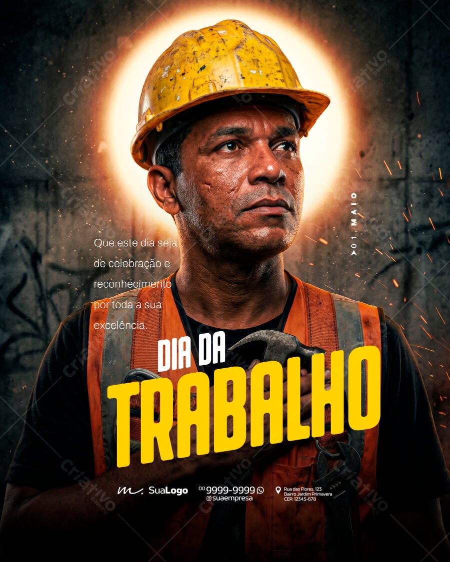 Post Dia do Trabalho 1 de Maio PSD Editável