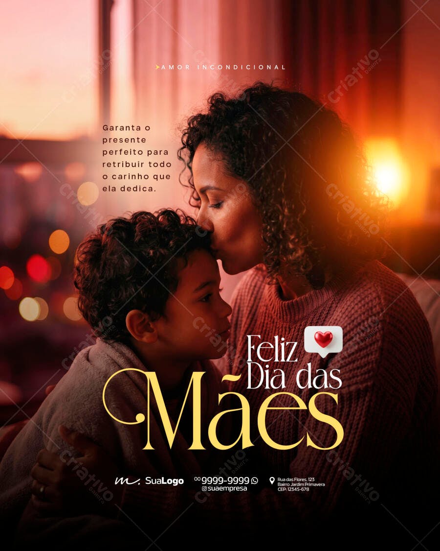Post Instagram Dia das Mães Amor Incondicional PSD Editável