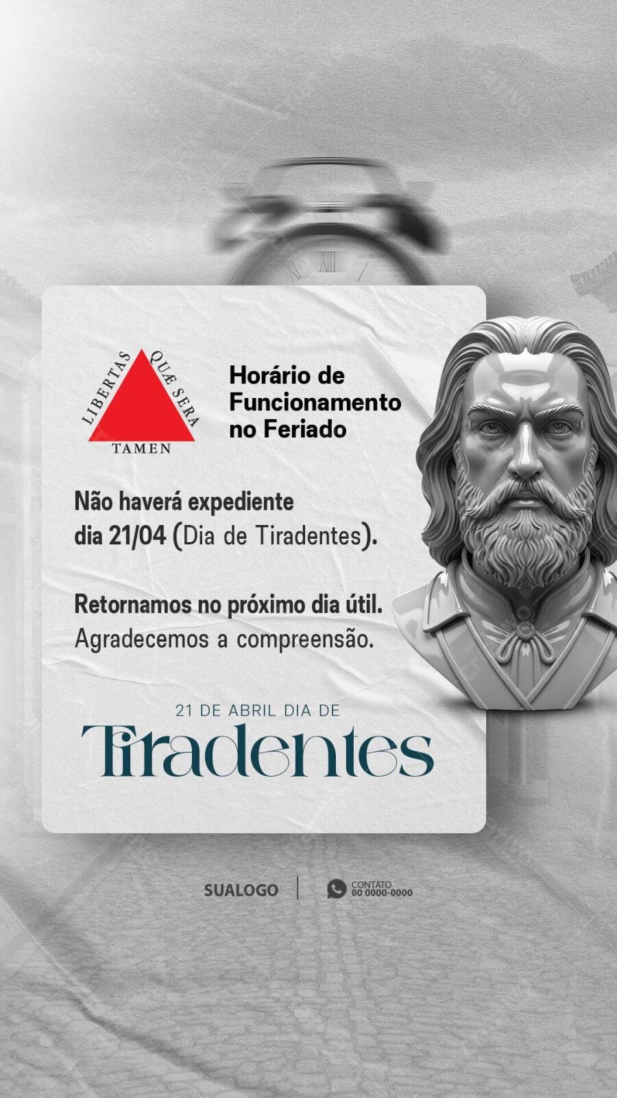 Post Instagram Dia de Tiradentes Horário Funcionamento PSD Editável