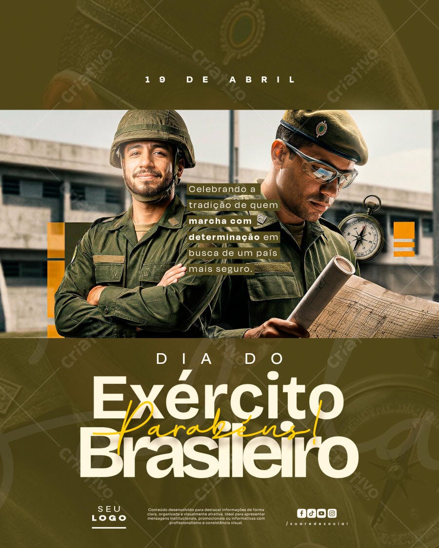 Post Instagram Dia do Exército Brasileiro 19 Abril PSD Editável