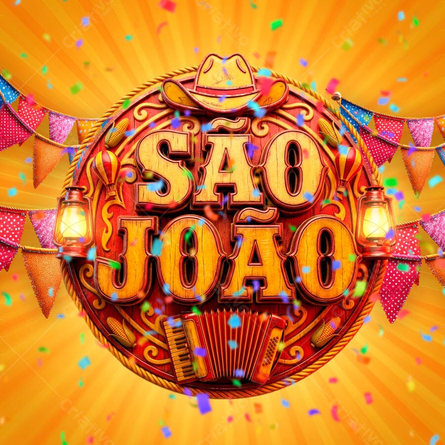 Selo 3D São João Festa Junina Madeira Texturizada PNG