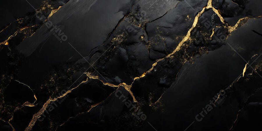 Textura Mármore Preto com Veios Dourados Abstrato Luxo