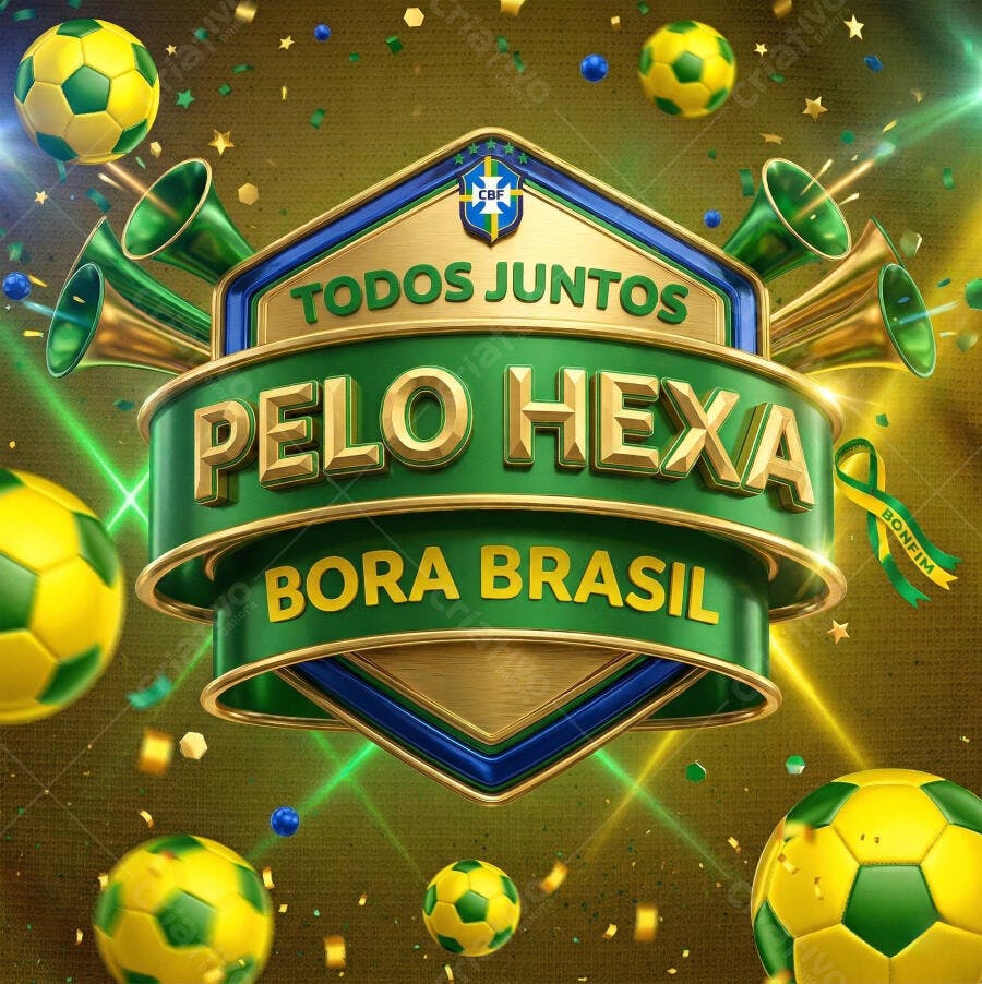 Arte Digital Futebol Brasil Copa do Mundo Hexa Bora Brasil