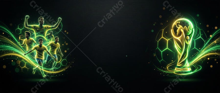 Banner Copa do Mundo Futebol Jogadores Troféu Neon