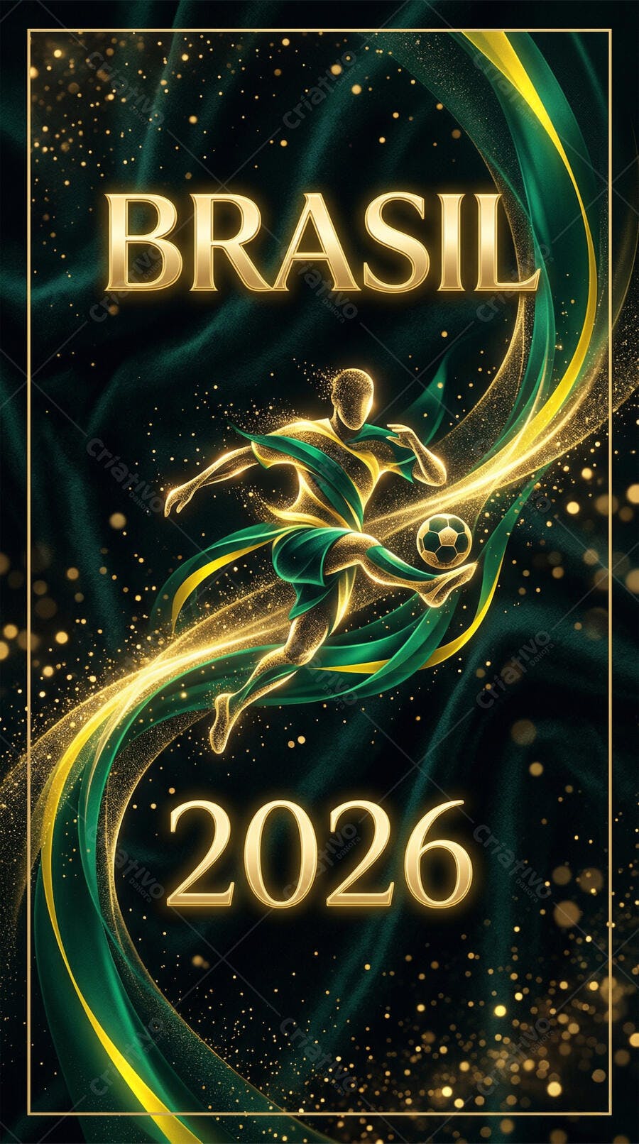 Brasil 2026 Jogador Futebol Ilustração Digital Dourado Verde