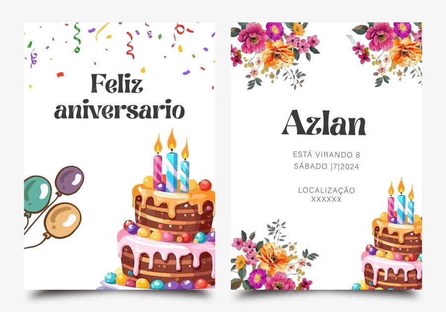 Convite Aniversário Flores Aquarela Bolo Balões
