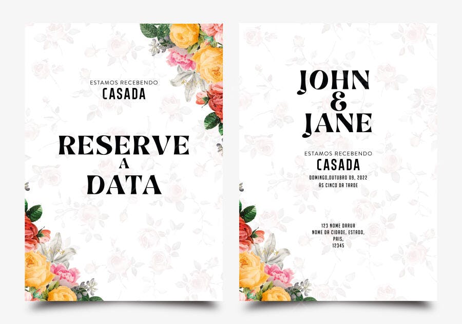 Convite Casamento Floral Aquarela Reserve a Data
