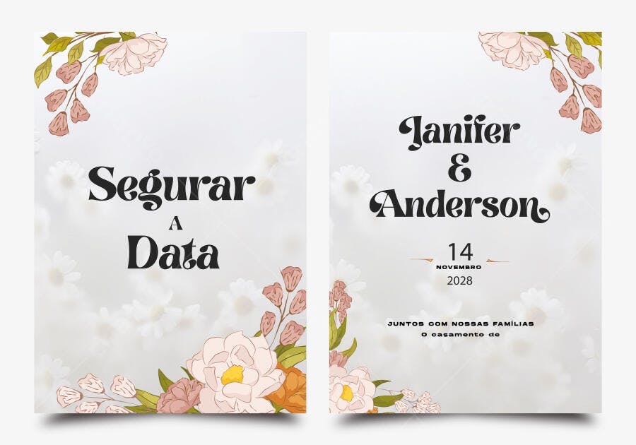 Convite Casamento Floral Aquarela Save The Date