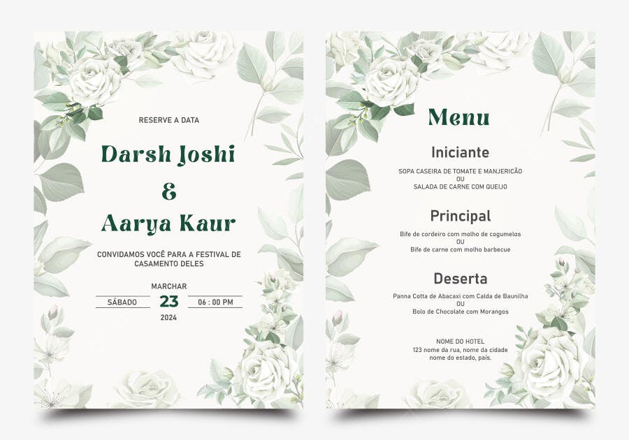 Convite Casamento Floral Aquarela Verde e Branco