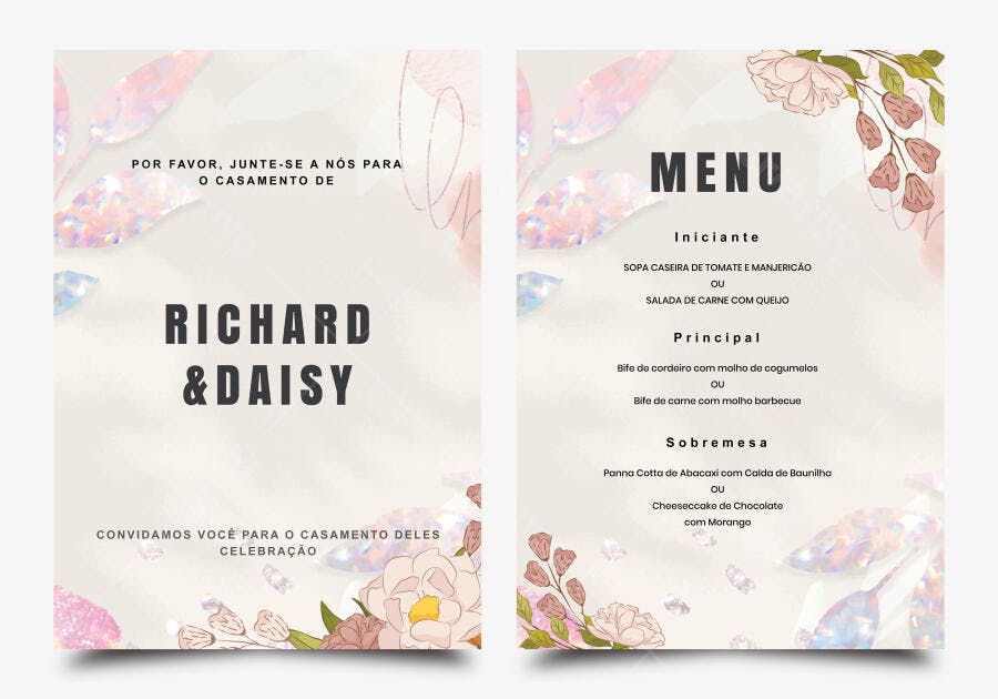 Convite de Casamento Vetorial Floral Aquarela Minimalista