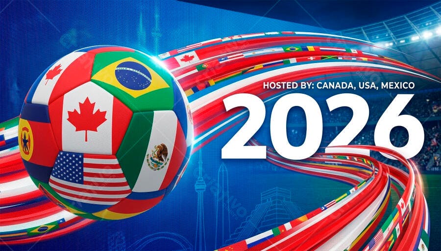 Copa do Mundo FIFA 2026 Bola Bandeiras Países Sede Canadá EUA México