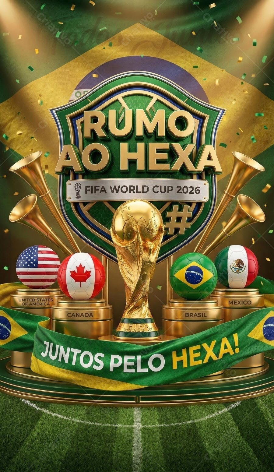 Copa do Mundo FIFA 2026 Rumo ao Hexa Brasil Troféu Bolas