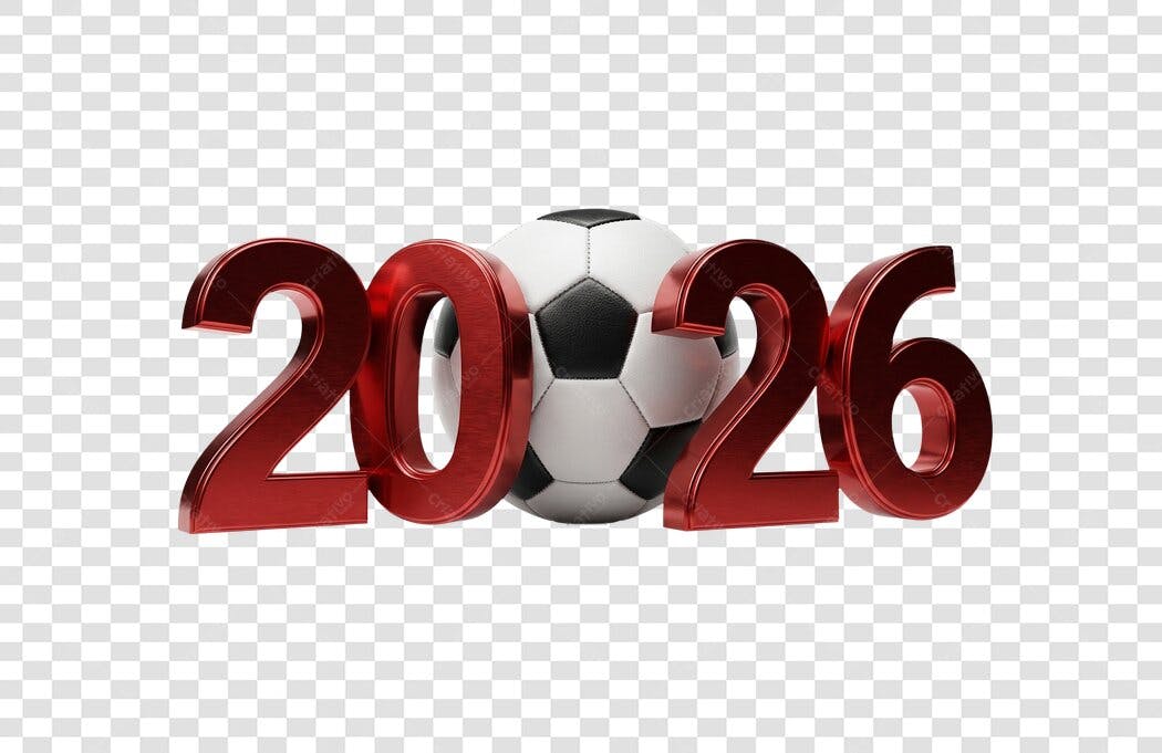 Elemento 3D Ano 2026 Bola Futebol PNG Fundo Transparente