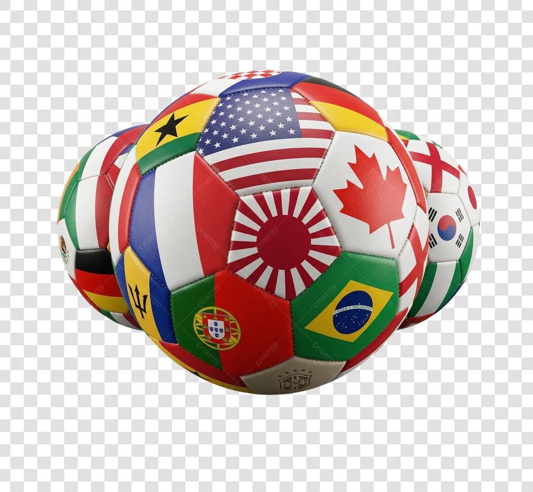 Elemento 3D Bola de Futebol Bandeiras Copa do Mundo PNG Fundo Transparente