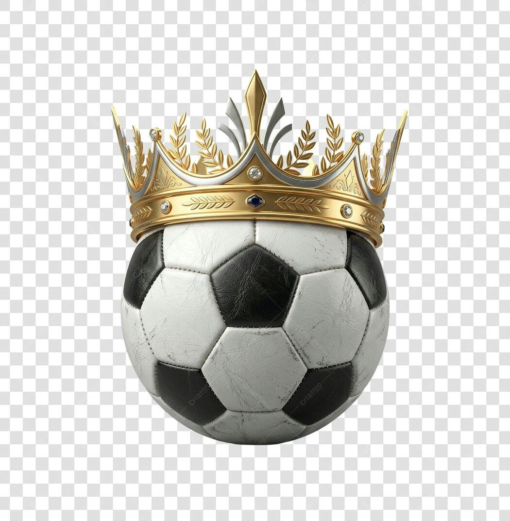 Elemento 3D Bola Futebol Coroa Dourada PNG Fundo Transparente
