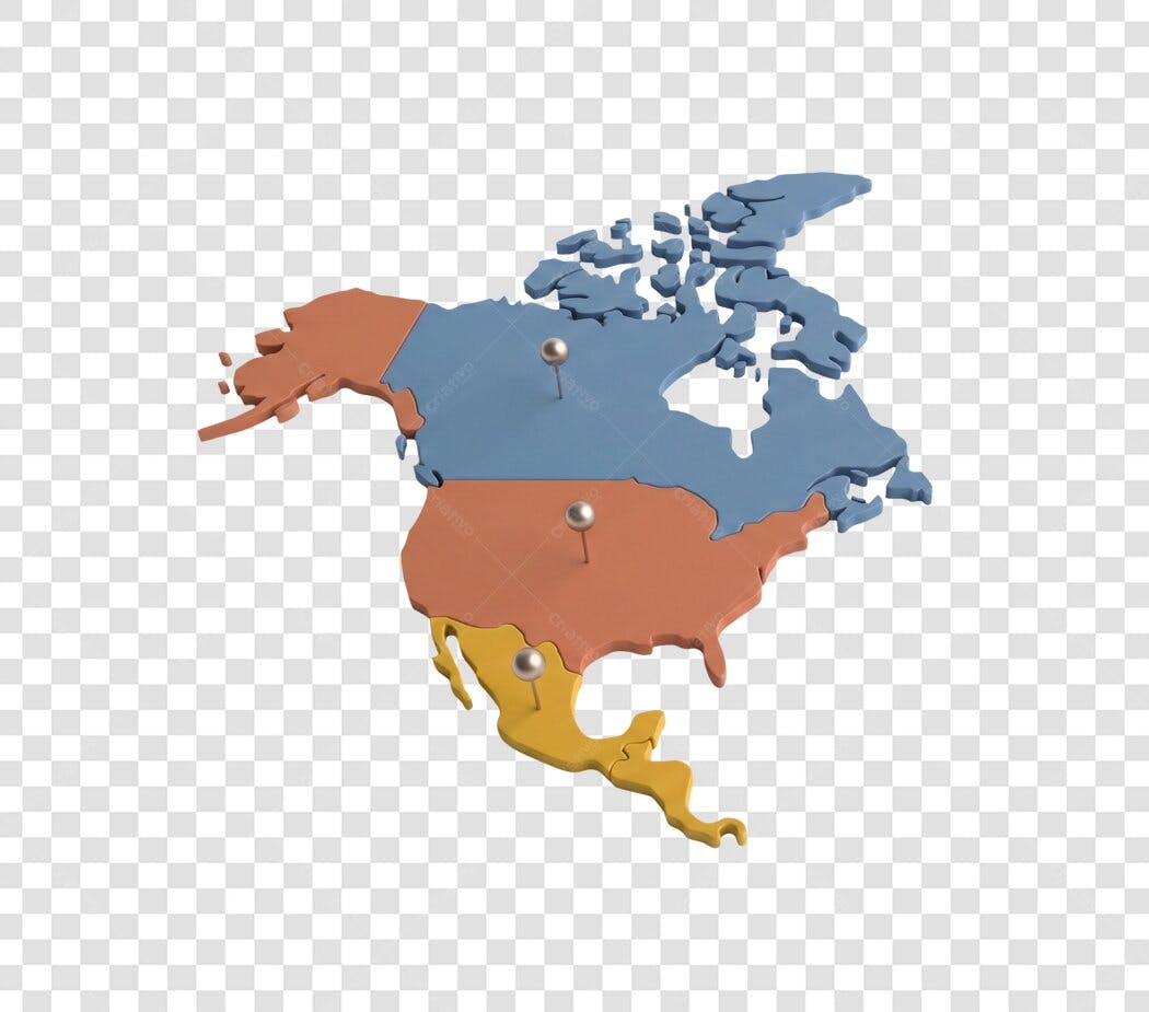Elemento 3D Mapa América do Norte Pinos PNG Fundo Transparente