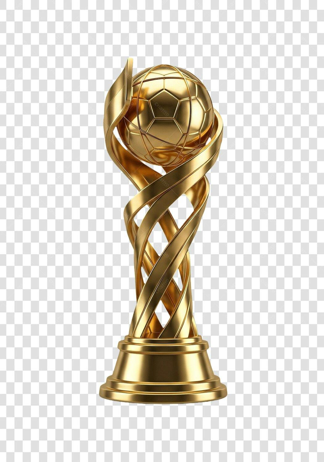 Elemento 3D Troféu Bola Futebol Dourado PNG Fundo Transparente
