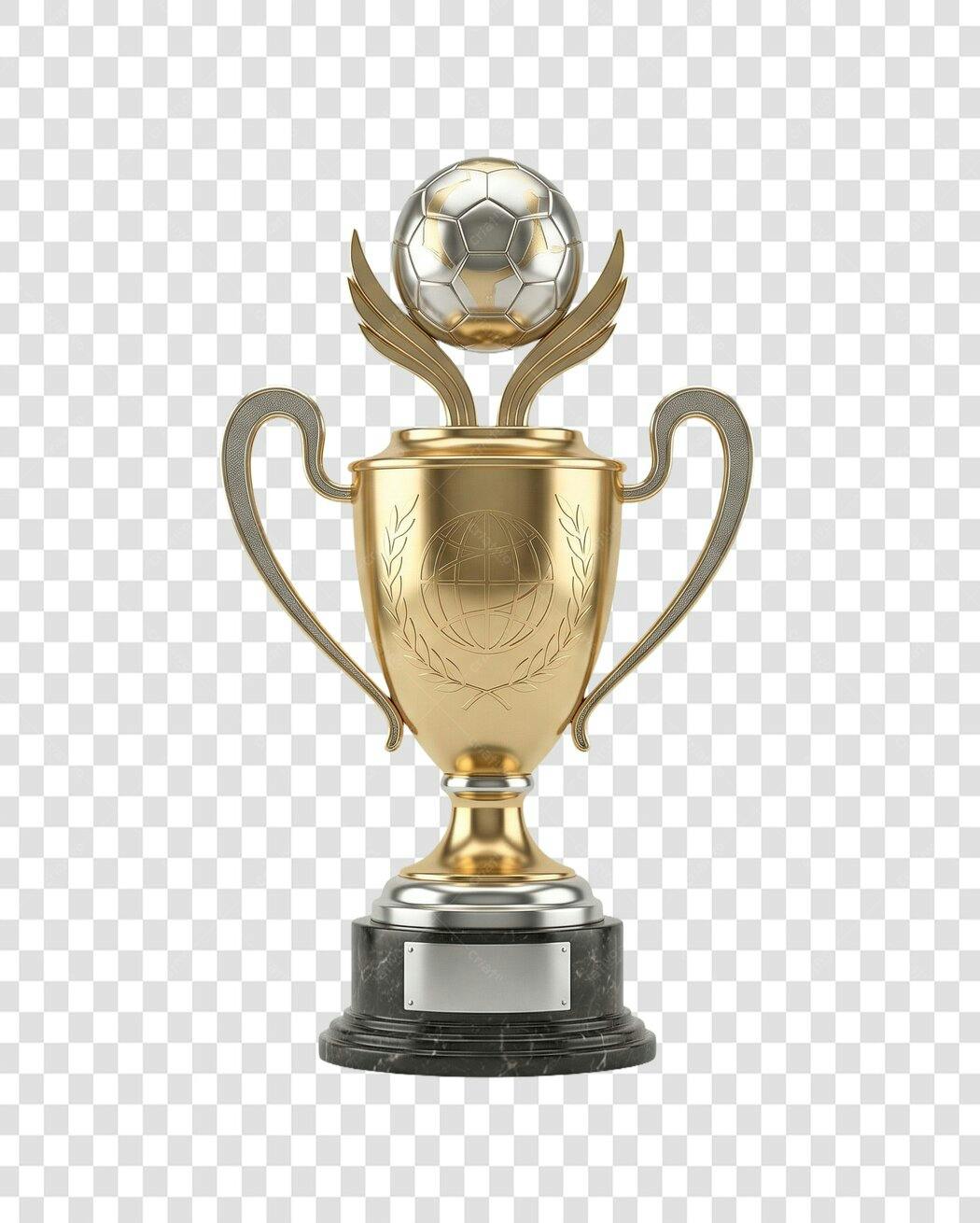 Elemento 3D Troféu Futebol Bola Dourada PNG Fundo Transparente