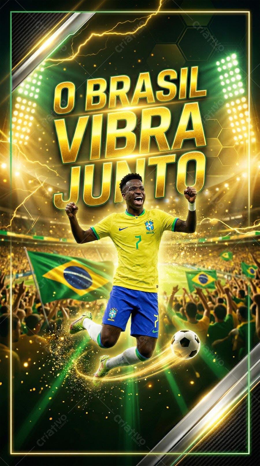 Flyer Copa do Mundo Brasil Jogador Futebol Celebrando