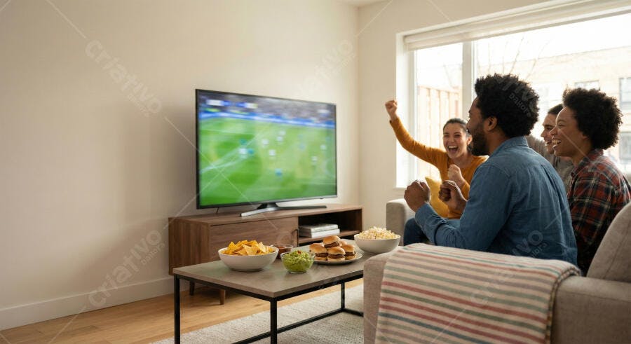 Foto Amigos Torcendo Futebol Sala TV Sofá