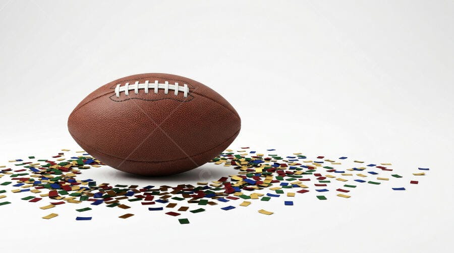 Foto Bola de Futebol Americano Confetes Brancos Fundo Limpo