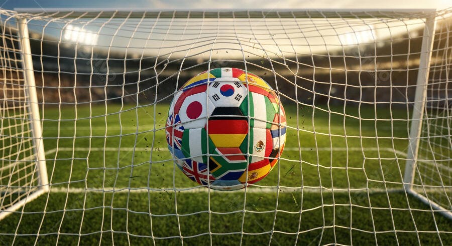 Foto Bola de Futebol Bandeiras Mundiais Gol Estádio