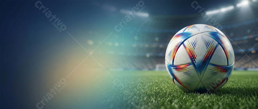 Foto Bola de Futebol Campo de Grama Estádio Iluminado