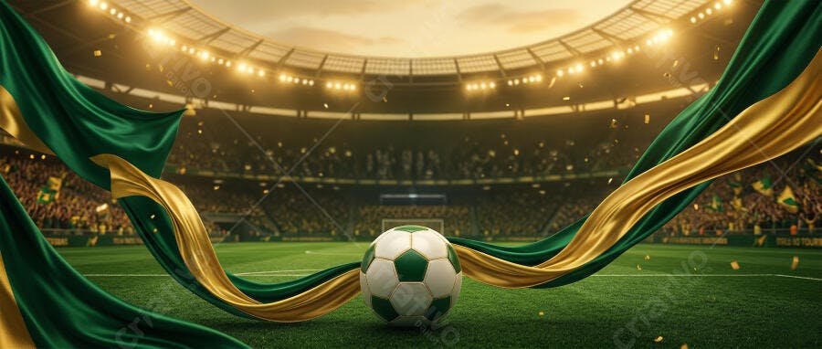 Foto Bola de Futebol Campo Estádio Bandeira Brasil Cores