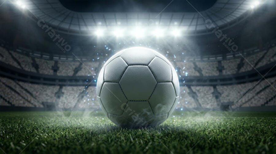 Foto Bola de Futebol Campo Estádio Iluminação Noturna