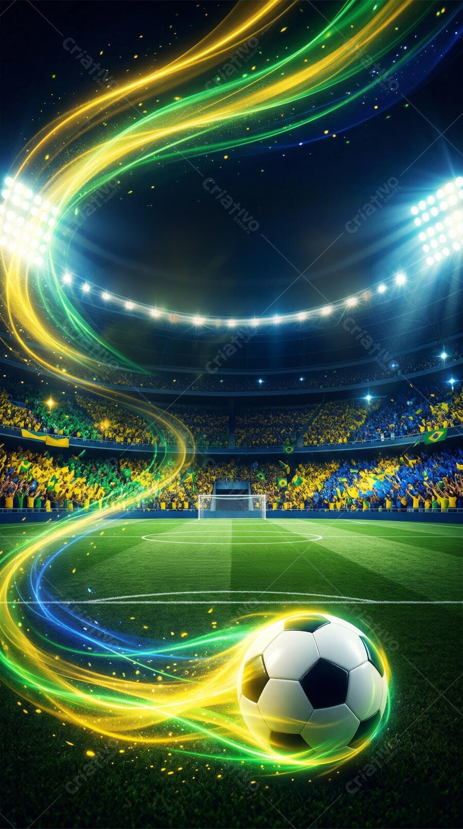 Foto Bola de Futebol Campo Estádio Iluminado Cores Brasil